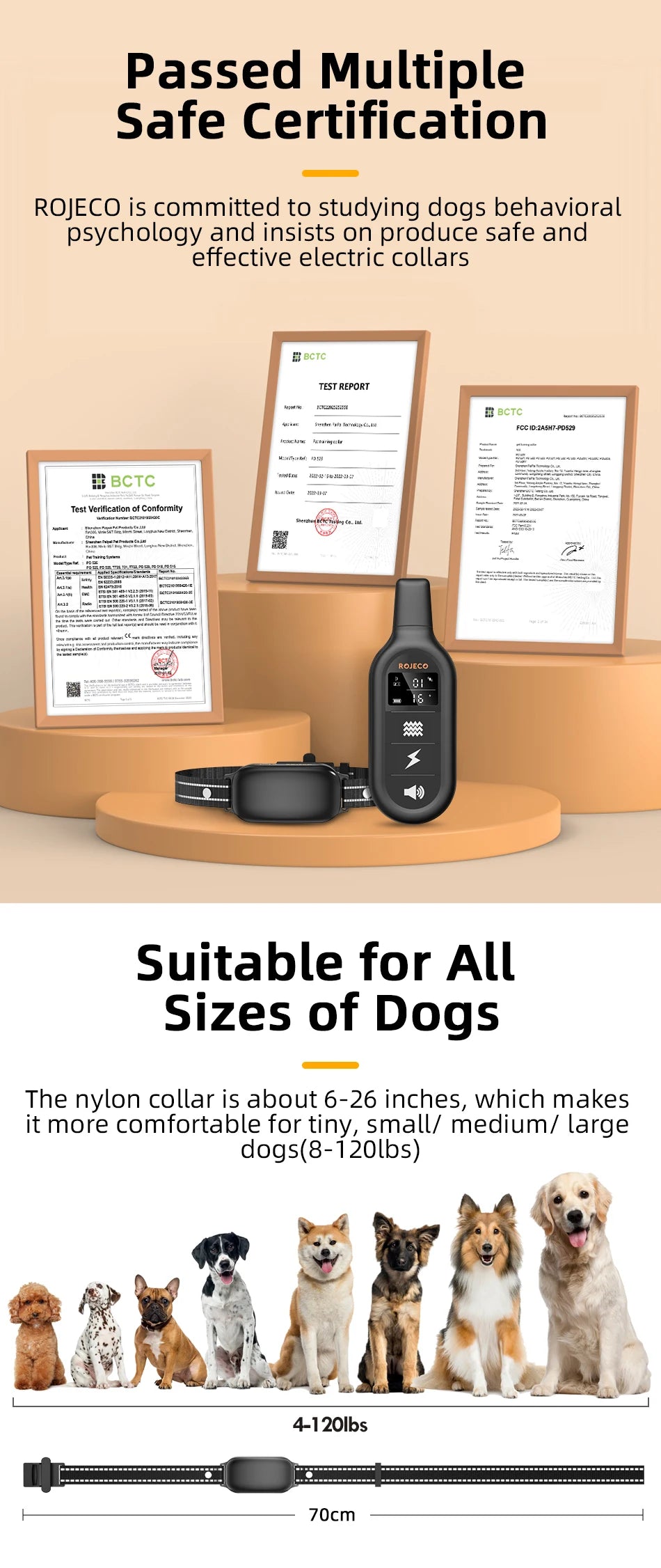 ROJECO Rechargeable Dog Training Collar with Remote